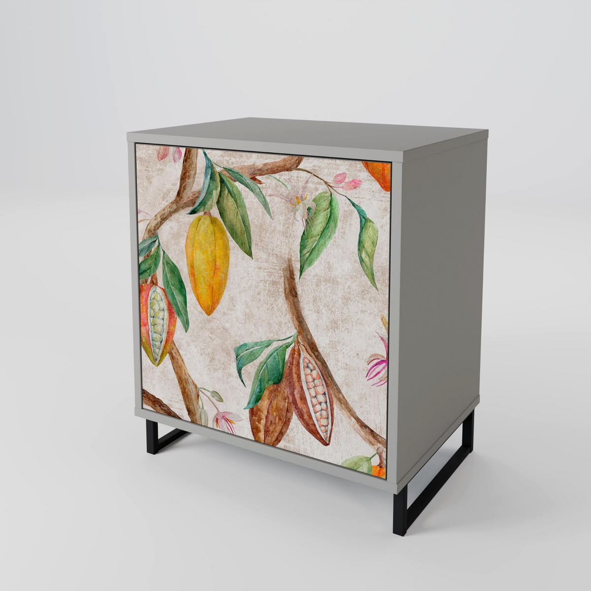 SIDEBOARD COCOA FRUITS, Grau, 57,5x42x77,5 cm, Schräge Buchenholzfüße - Buchefarben/Multicolor, Holzwerkstoff/Buchenholz (57.5/77.5/42cm) - SpaceRebels