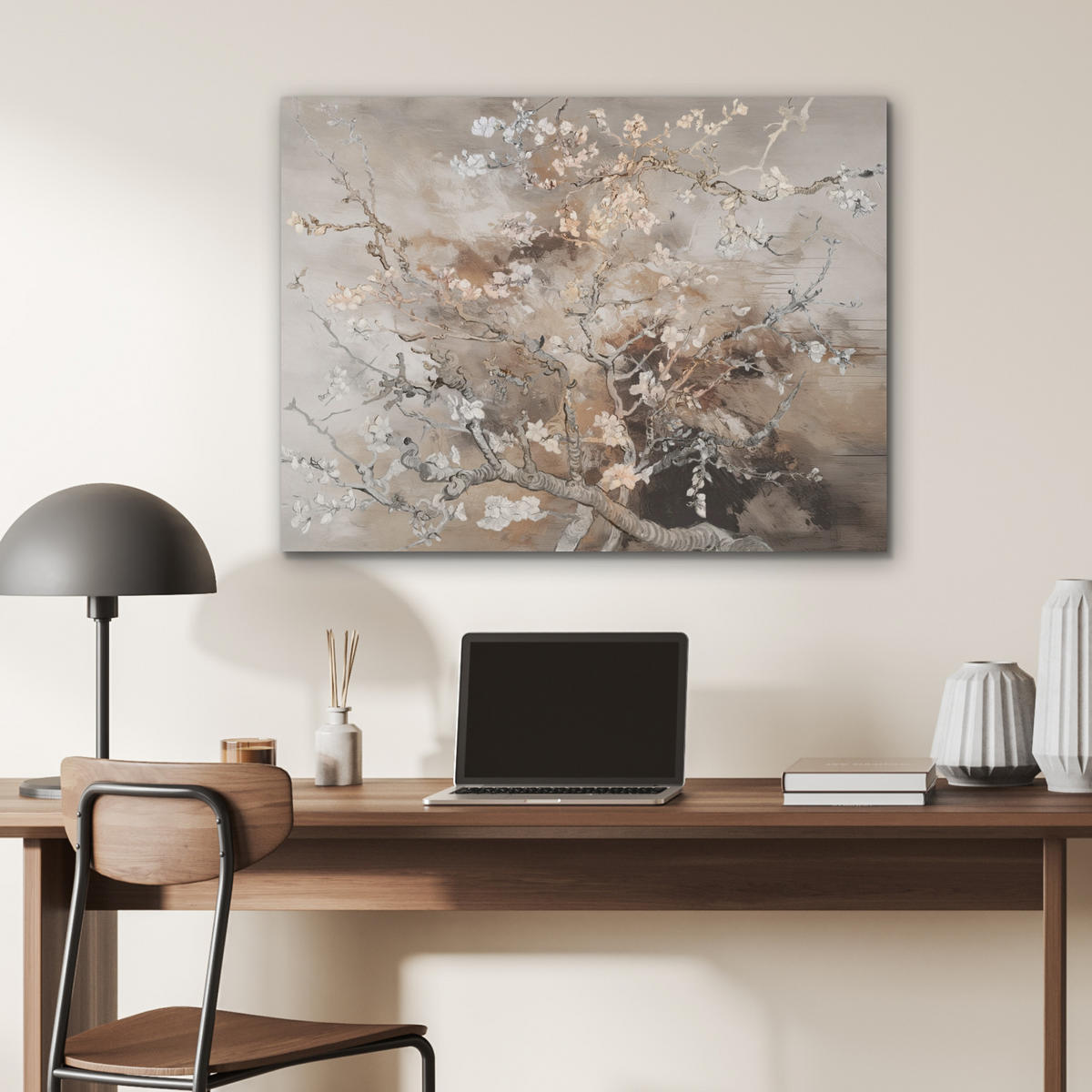 AKUSTIKPANEEL Mandelblüte - Kunst - Van Gogh - Beige - Abstrakt 80x60 cm - Braun, Textil (80/0.9cm) - MuchoWow