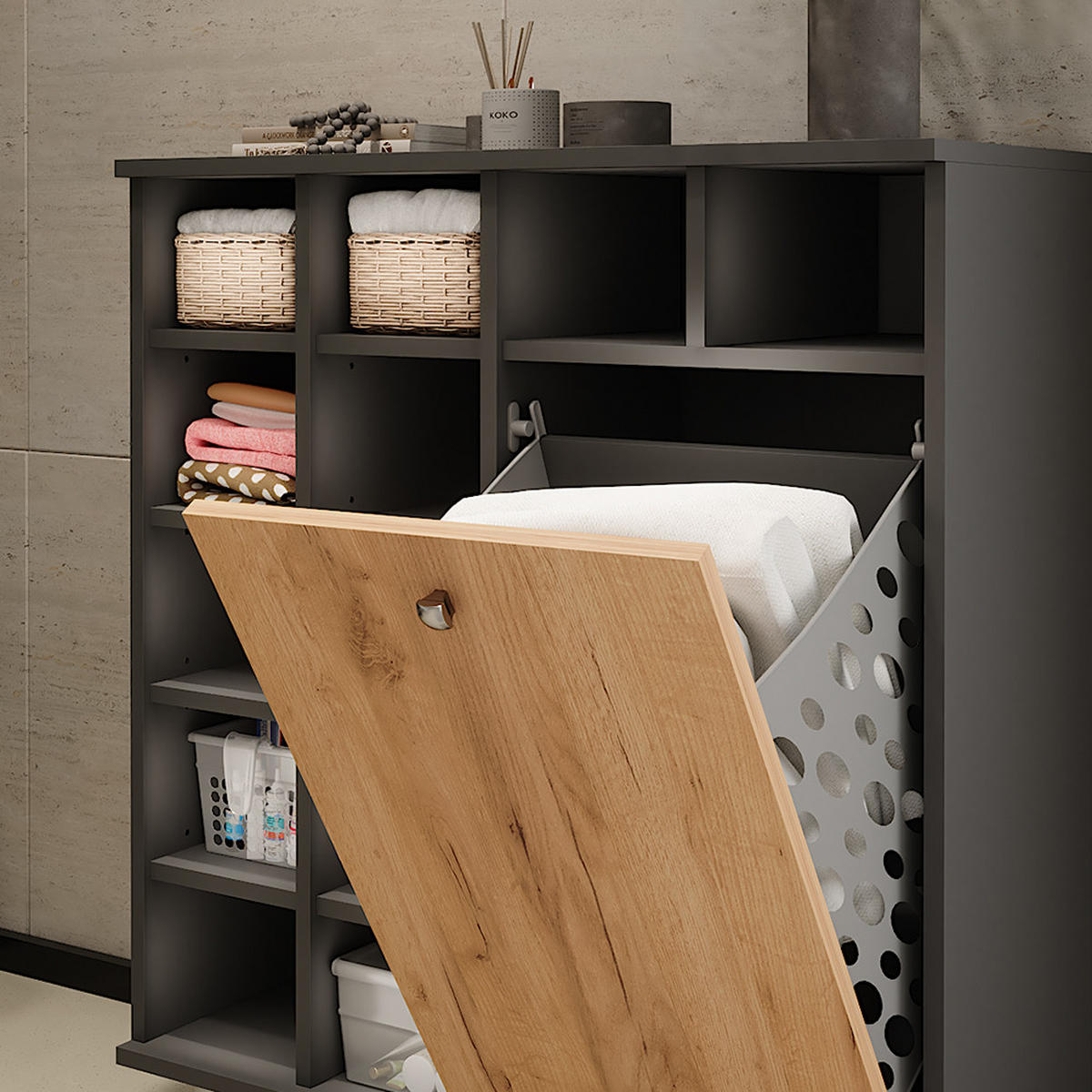WÄSCHESCHRANK Fynn Anthrazit/Goldkraft Eiche 78.4 x 91.6 cm - Honigeiche/Anthrazit, Holzwerkstoff (78.4/91.6/34cm) - Vicco