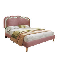 POLSTERBETT 140/200 cm mit LED-Kopfteil und verstellbarem Kopfteil, Samt, Rosa - Rosa, Textil - Redom