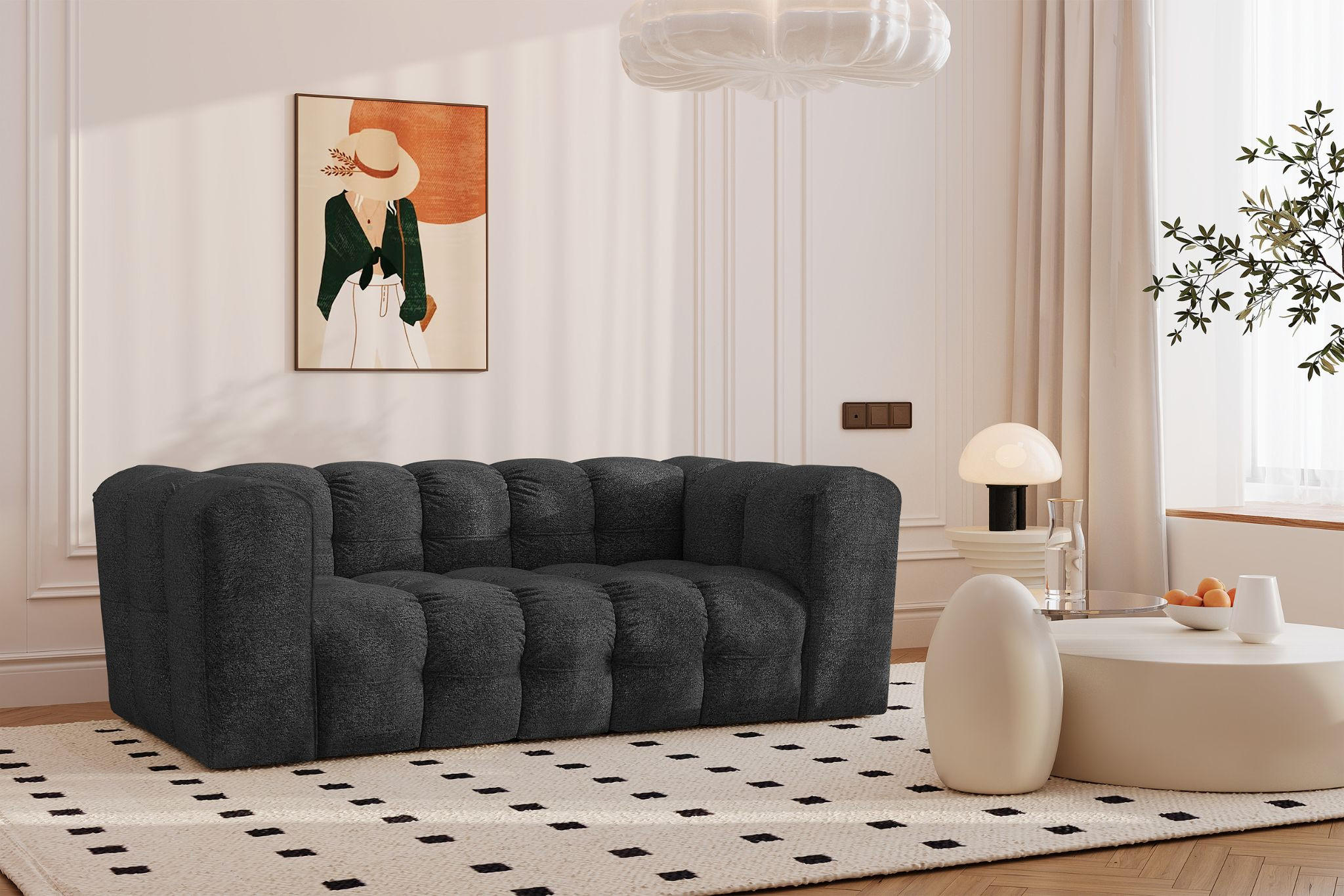 SOFA 2-Sitzer, Komfort, BALOO, stoff Schenille & Bouclé, Graphit - Graphitfarben, Holz (196/75/106cm) - Kaiser Möbel