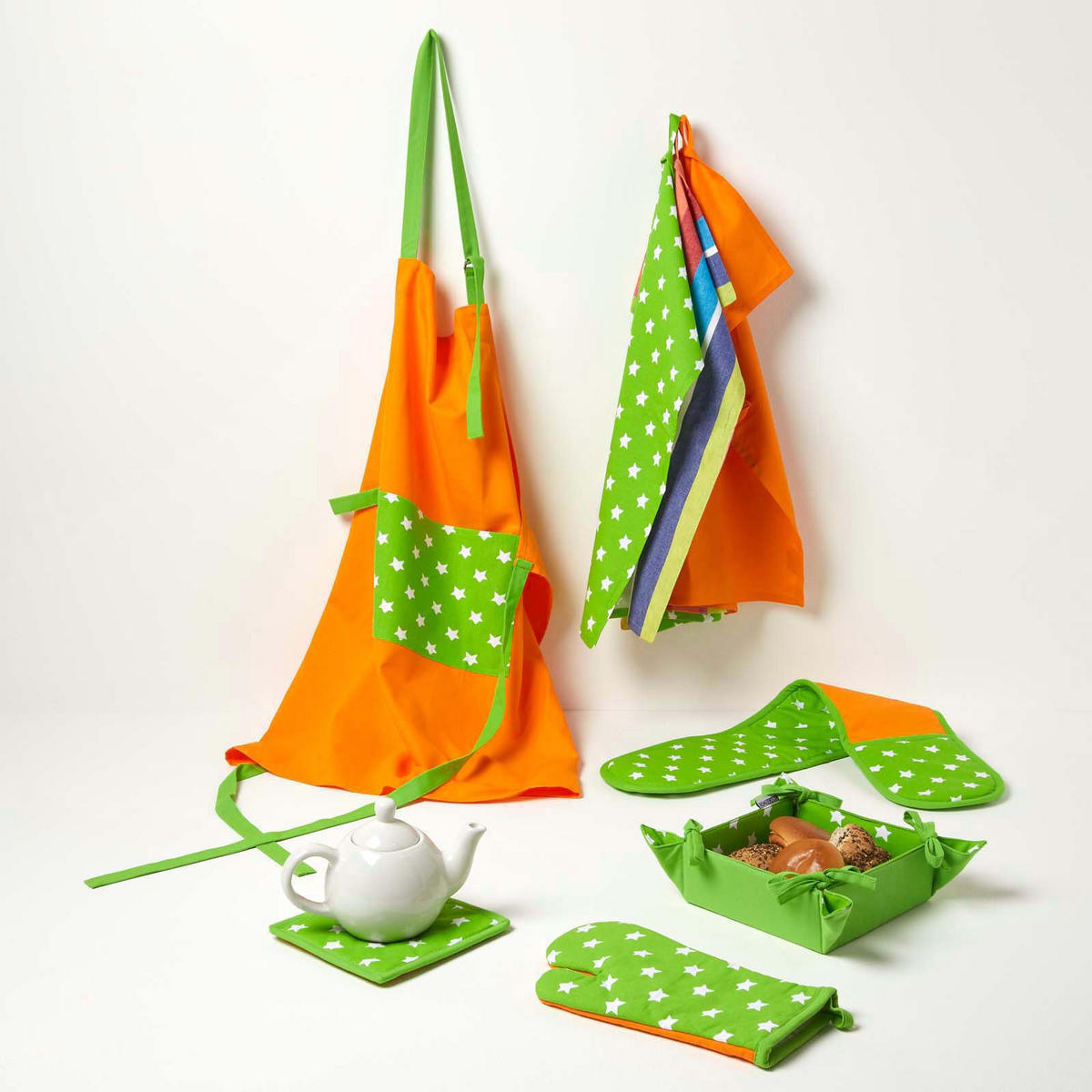 TOPFLAPPEN Sterne 20/20 cm, Baumwolle wattiert - Orange, Textil (20/20cm) - Homescapes