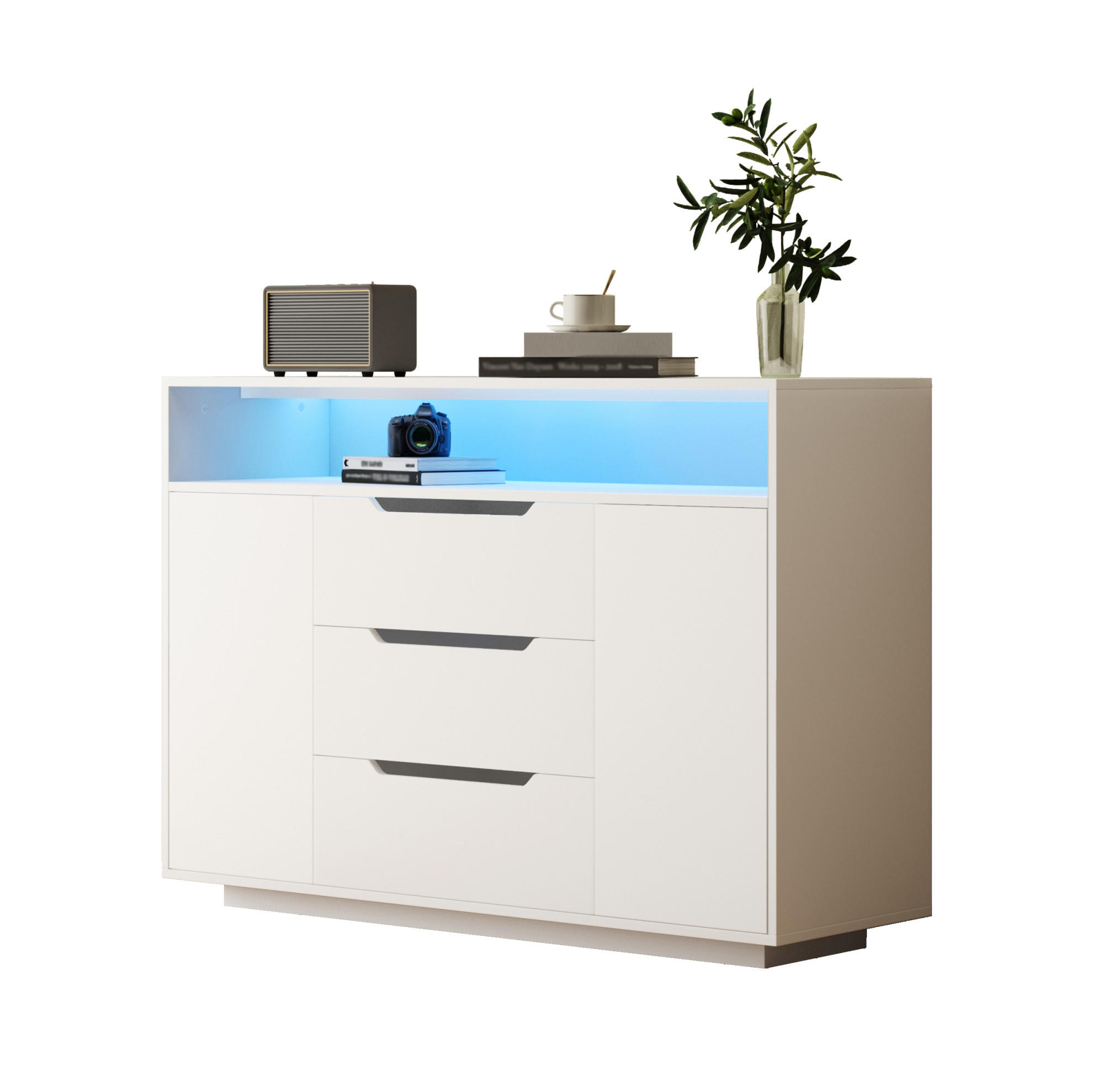 SIDEBOARD 120/40/85 cm Weiß aus Holzwerkstoff mit LED-Beleuchtung - Weiß, Holzwerkstoff (40/85/120cm) - OKMYHOME