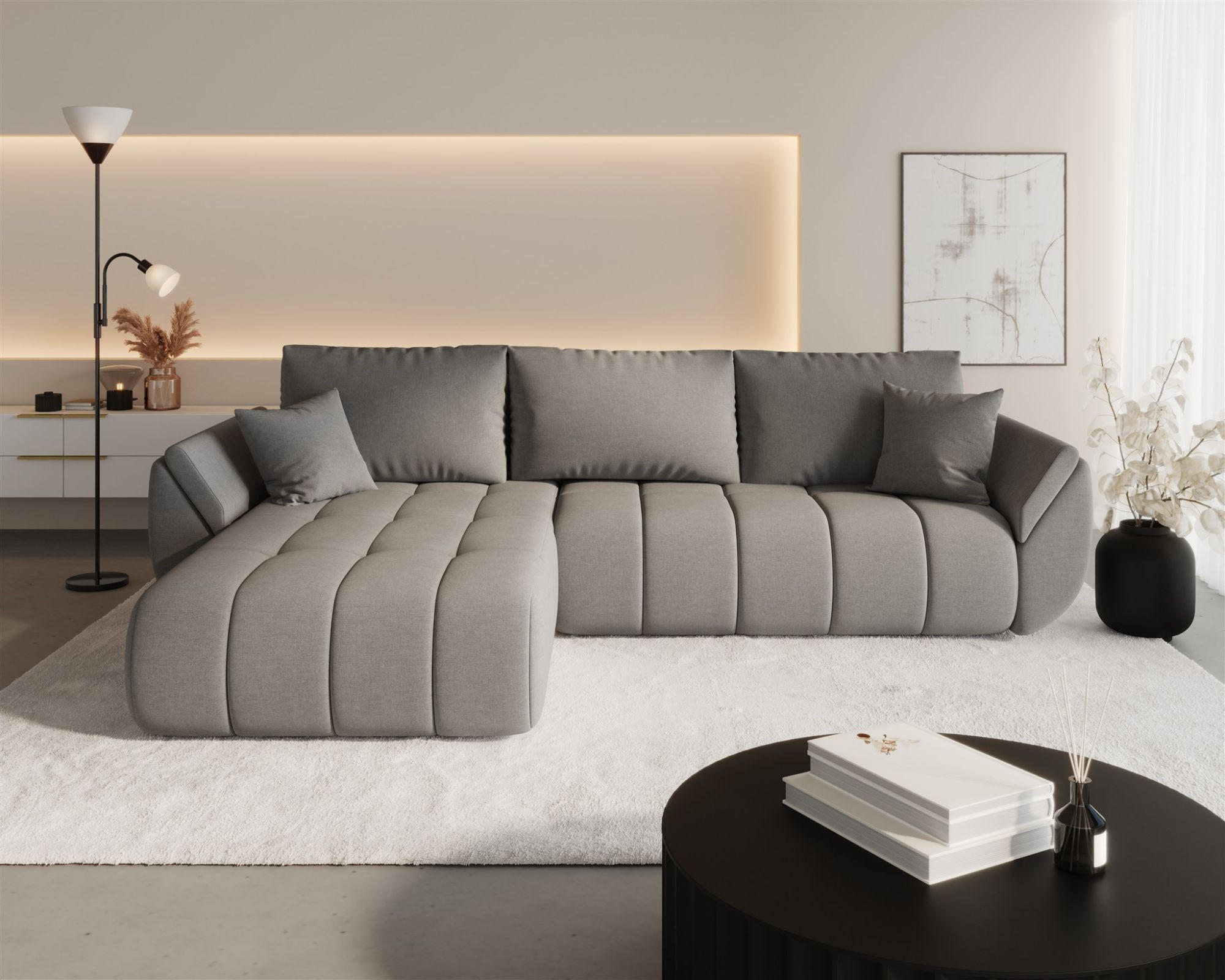 ECKSOFA Misato In Wind - Dunkelgrau, Holzwerkstoff/Textil (175/280cm) - Fun Möbel