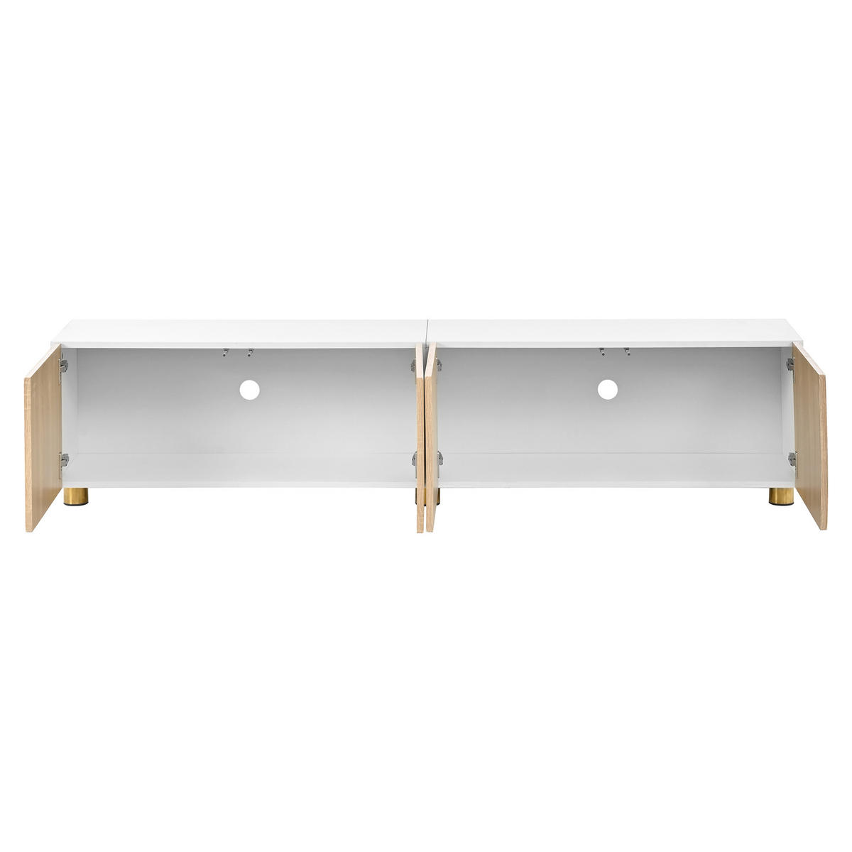 TV-LOWBOARD Natur/Weiß 180/35/40 cm, 4 Türen, Bogenrelief, Metallfüße - Naturfarben, Holzwerkstoff (180/40/35cm) - PANGIVO