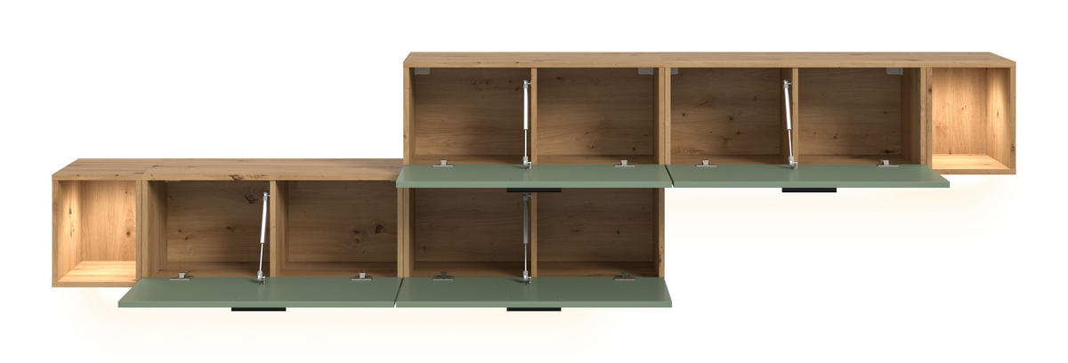 WOHNWAND inkl Beleuchtung Primo 5 tlg. (B/H/T: ca. 276/97/34 cm) in Artisan Oak /Smoke Green - Eiche Artisan, Holzwerkstoff (276/97/34cm)