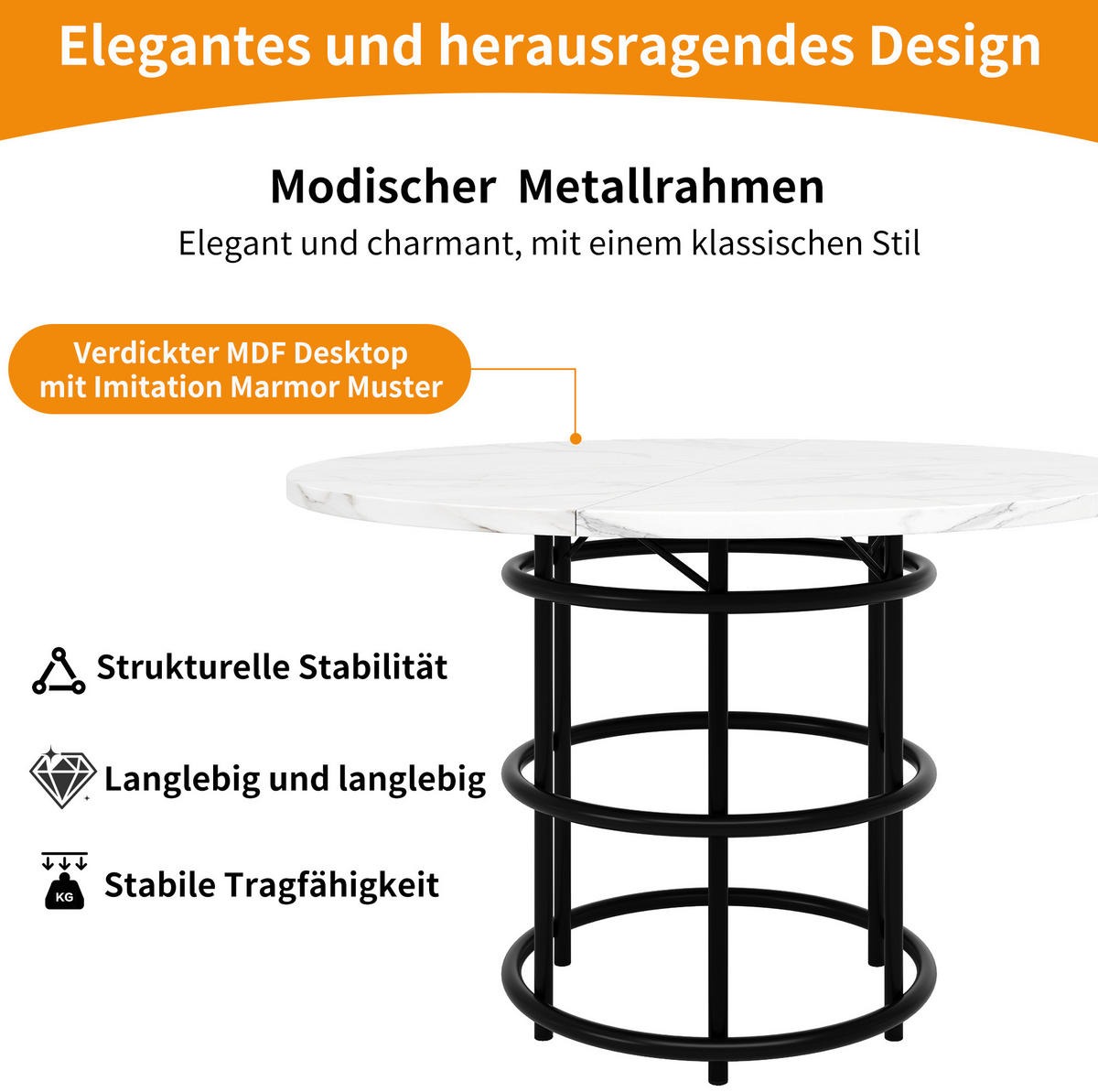 JÍDELNÍ stůl 100/100/76 cm černý z MDF a kovu s mramorovým dekorem - černá, kompozitní dřevo (100/100/76cm) - OKWISH