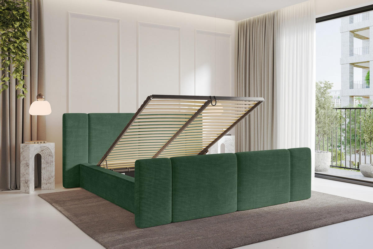 POLSTERBETT mit Bettkasten, Fußteil und Lattenrost, Bett mit Matratze H3/H4 - RIVO-Z 120x200 Grün - Grün, Holzwerkstoff/Textil (120/200cm) - ALTDECOR