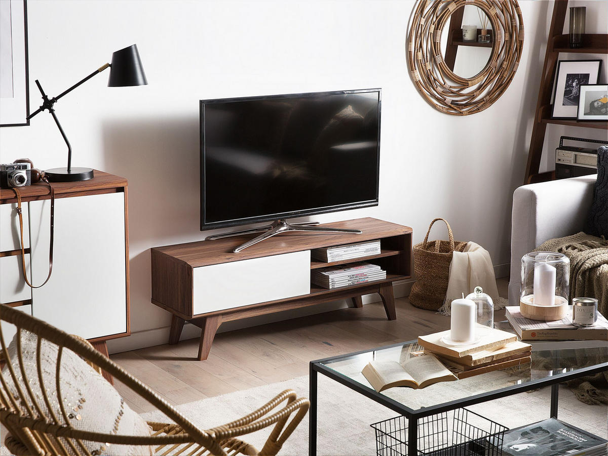 TV-MÖBEL Dunkelbraun, Weiß BUFFALO 35/117/44 cm - Dunkelbraun, Holzwerkstoff (117/44/35cm) - Beliani