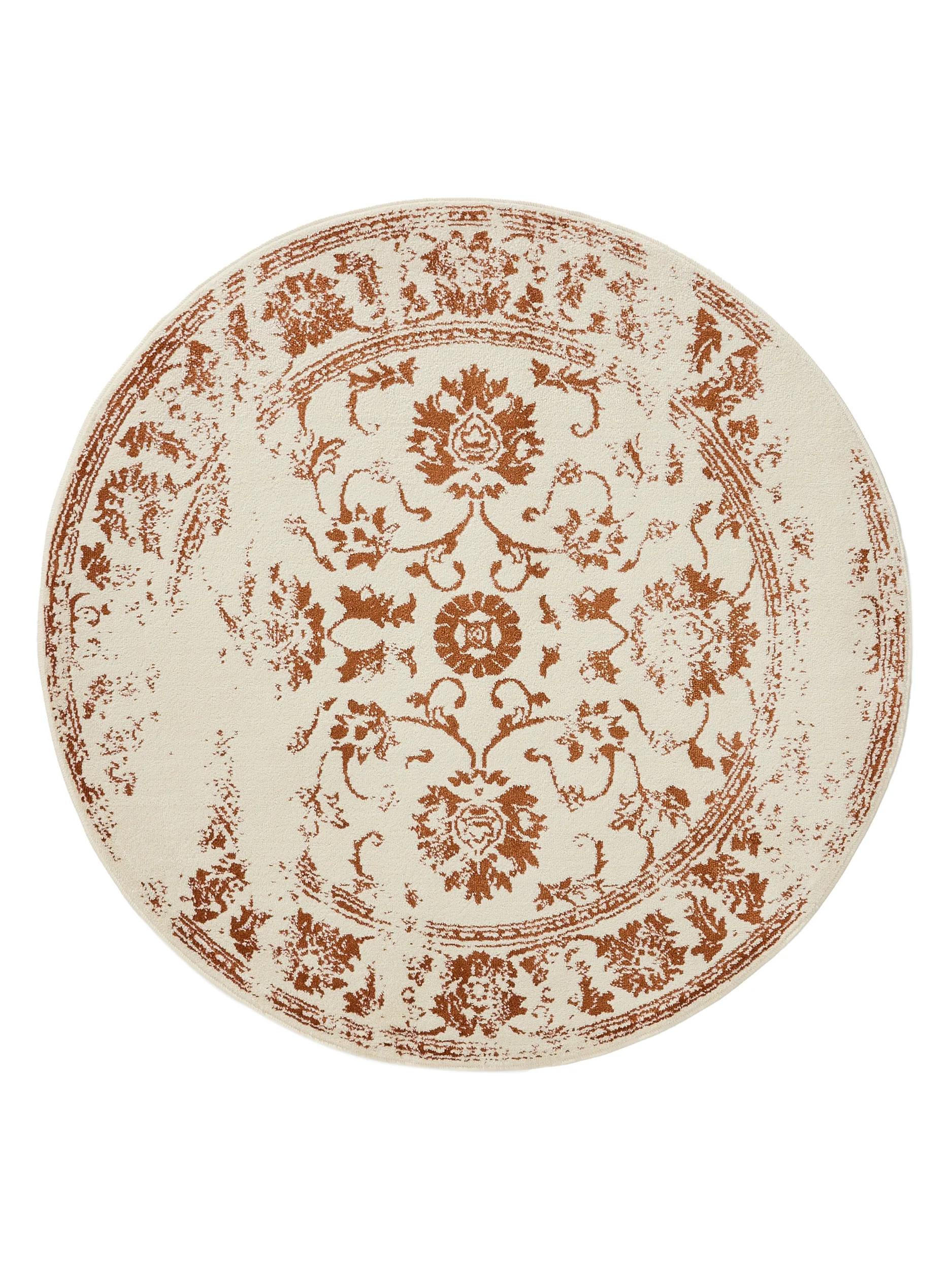 VINTAGE-TEPPICH Suki ø 160 cm rund - Creme/Orange, Kunststoff (160/160cm) - benuta