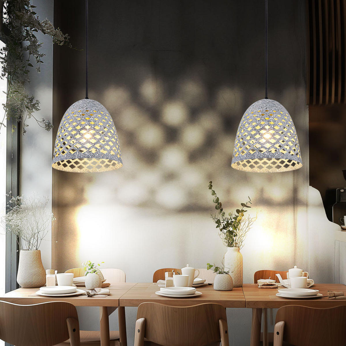 HÄNGELEUCHTE Metall Grau Marmoroptik - Grau, Metall (22/22/120cm)