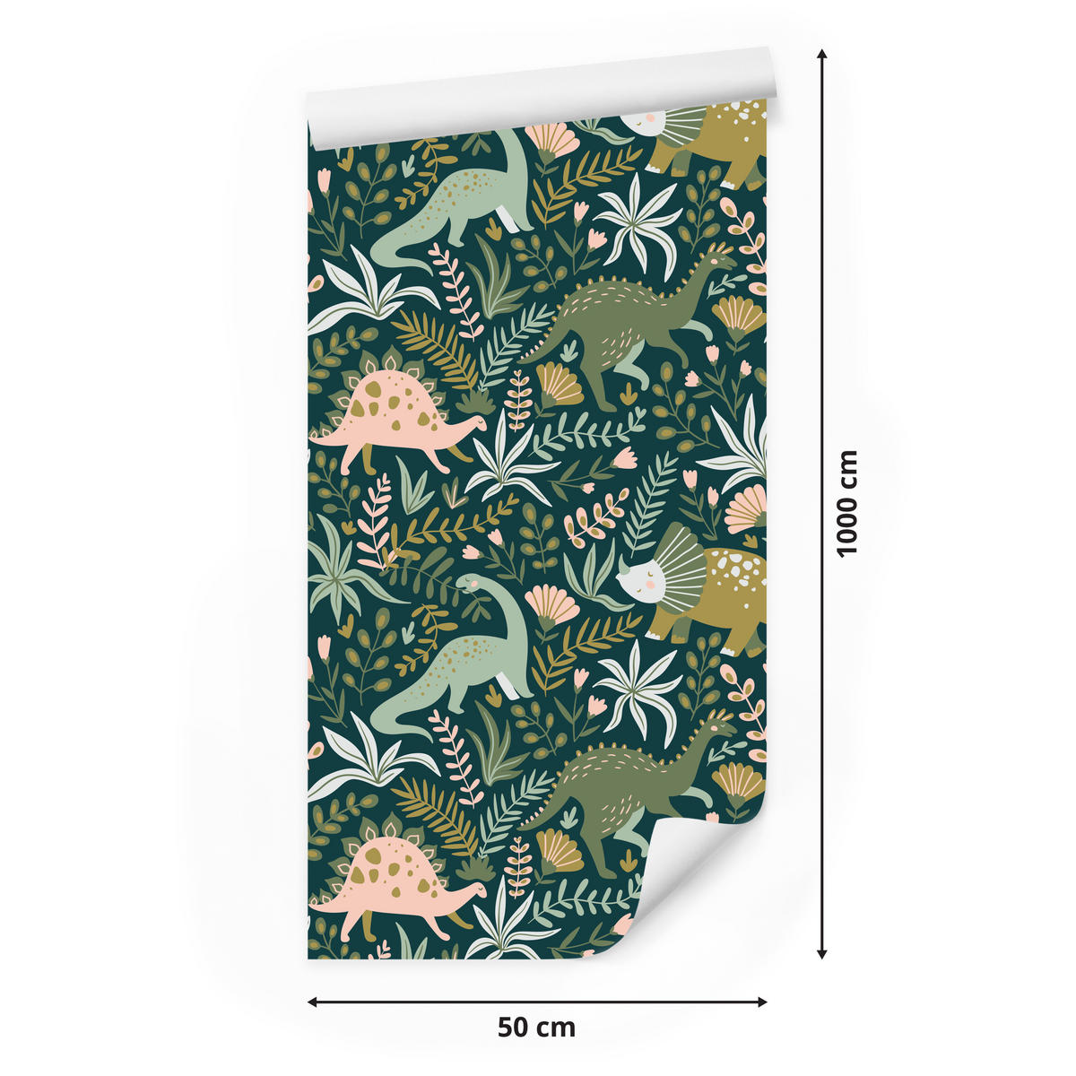 VLIESTAPETE Dinosaurier und Blätter – Grün, Beige, Petrol – 50x1000 cm - Beige/Petrol, Papier (50/1000cm) - Muralo