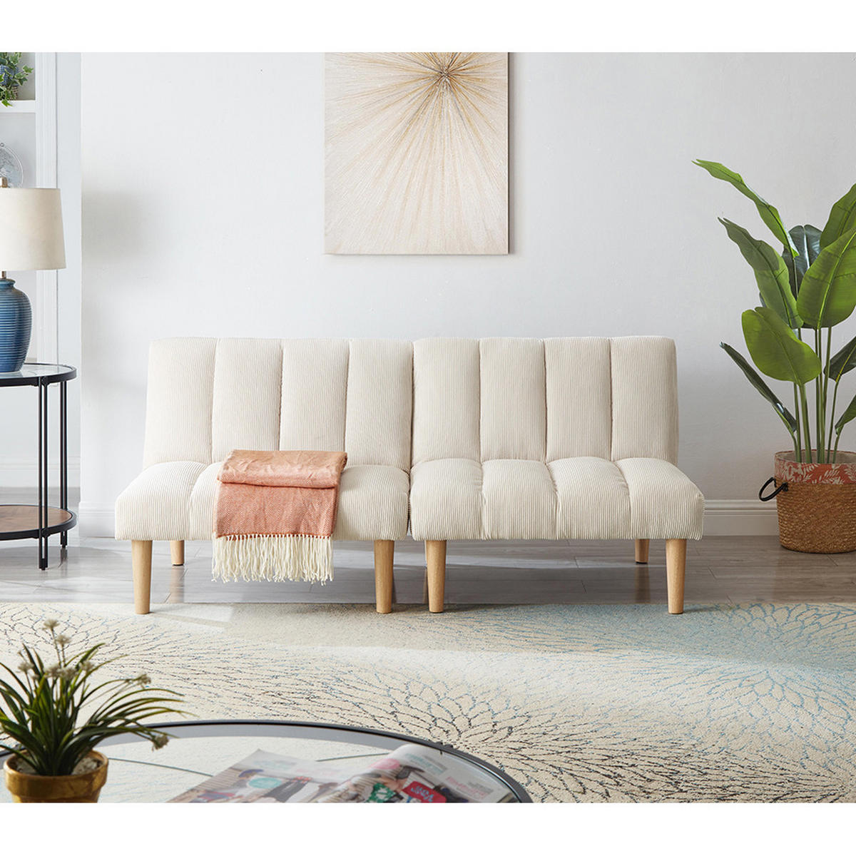 SCHLAFSOFA mit 3-fach verstellbarer Rückenlehne,Beige - Beige, Textil (82/72/167cm) - KOMHTOM