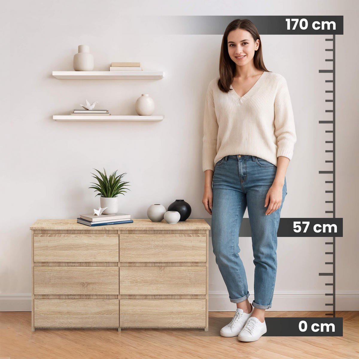 KOMMODE Sonoma-Eiche 35x100x57 cm - Sonoma Eiche, Holzwerkstoff (100/57/35cm) - Akord