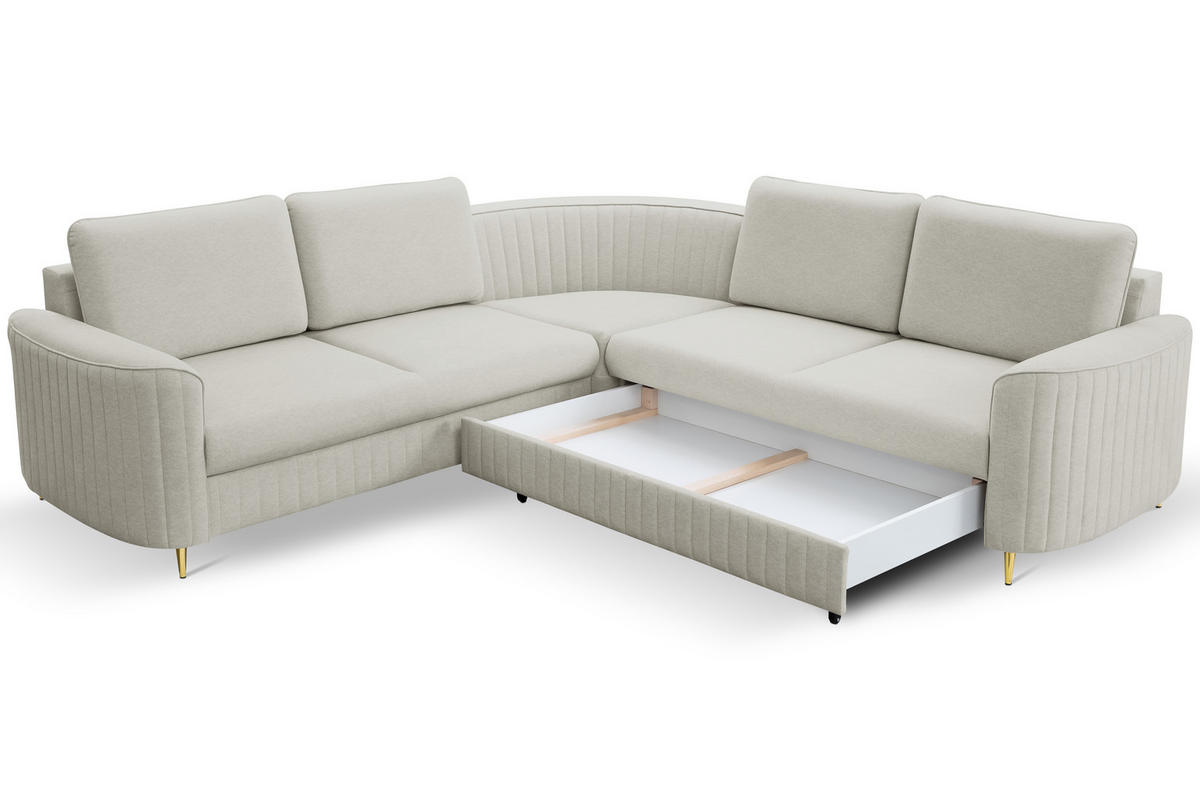 ECKSOFA LAREN, modernes Schlafsofa mit Stauraum, Plastikfüße, L-förmig, lose Rückenkissen freistehend, RECHTS 252x251x85 cm Silver-coloured - Silberfarben, Holz/Textil (252/251cm) - DomoHome