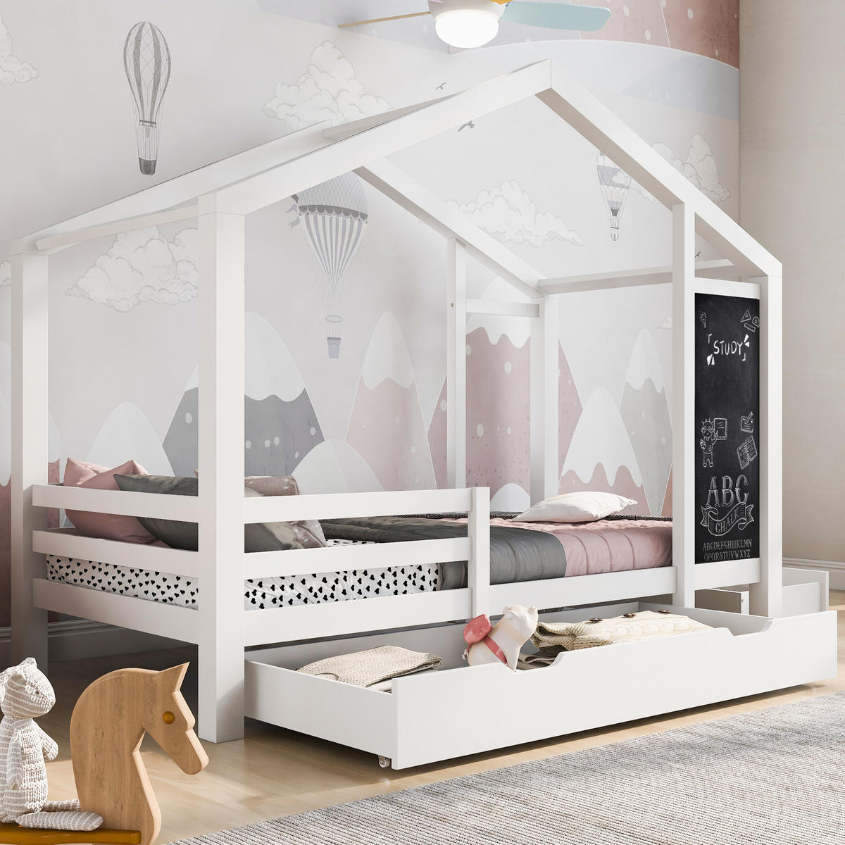 HAUSBETT Weiß - Weiß, Holz (208/177/96cm) - Urban Meuble