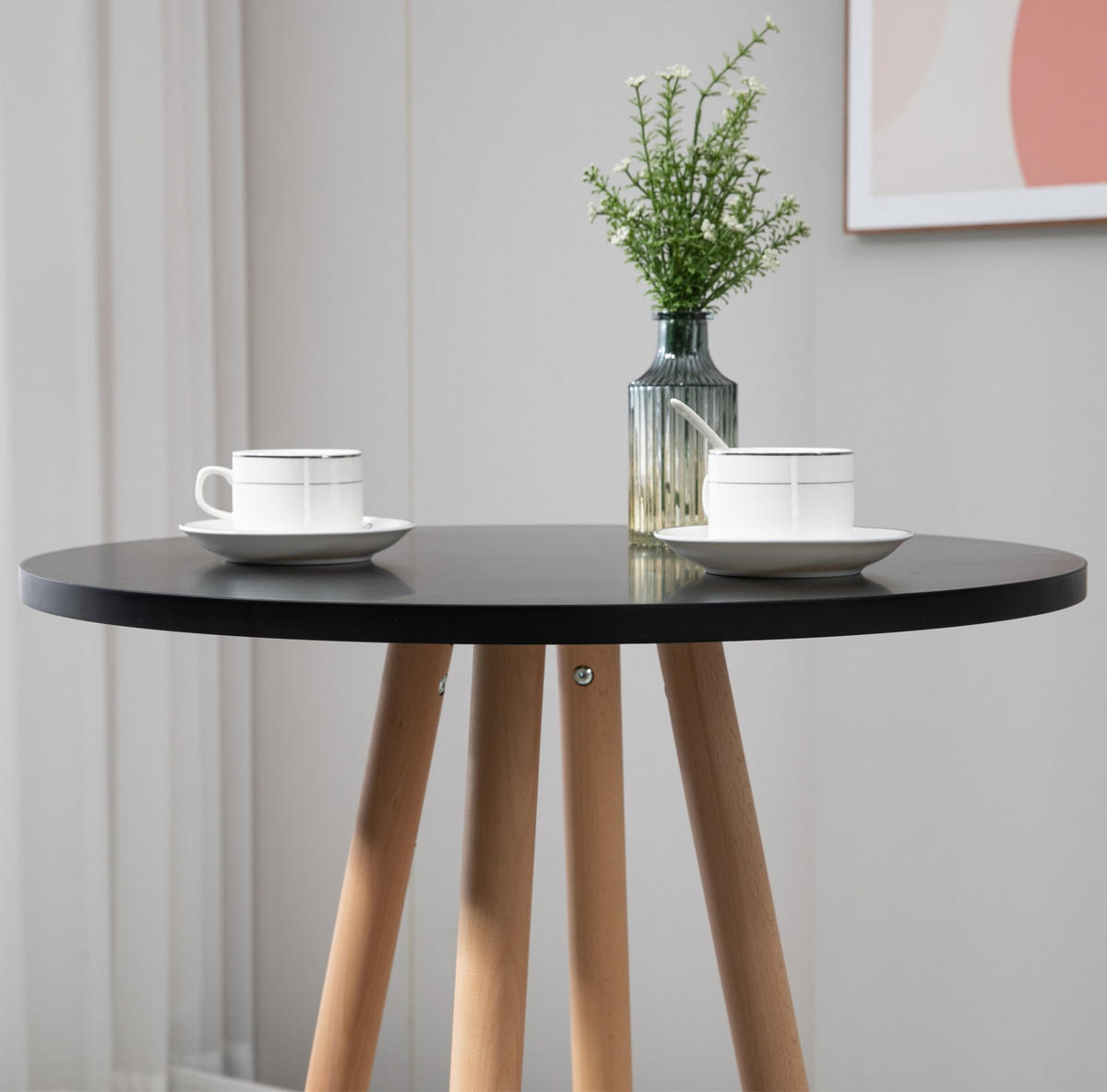STEHTISCH rund 60 cm Holz natura/schwarz - Eukalyptusholzfarben/Schwarz, Holz (60/60/107cm) - CLP