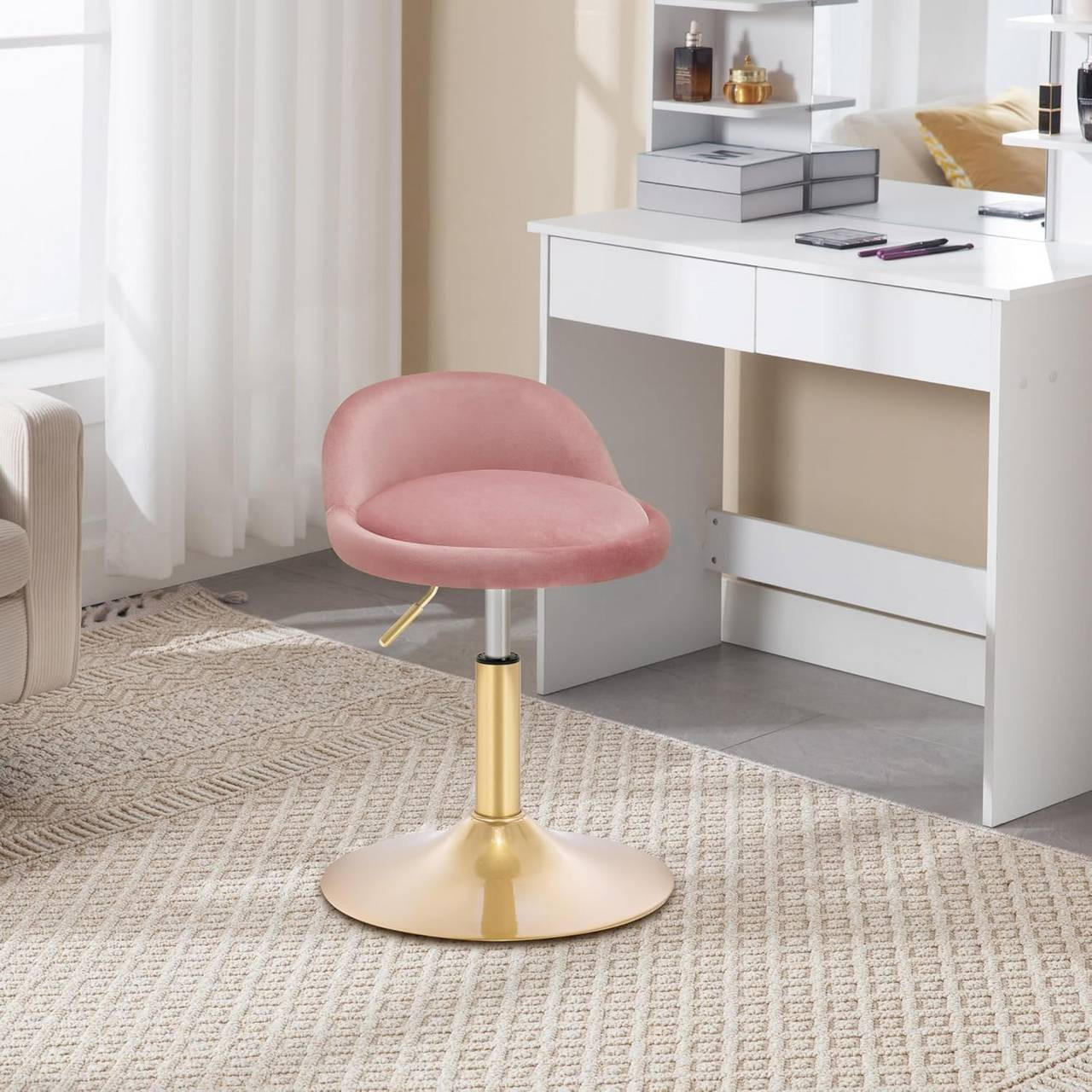 BARHOCKER Drehhocker, Samt, Rosa+Gold - Goldfarben/Rosa, Kunststoff/Textil (38.5/49.5/43cm) - Woltu