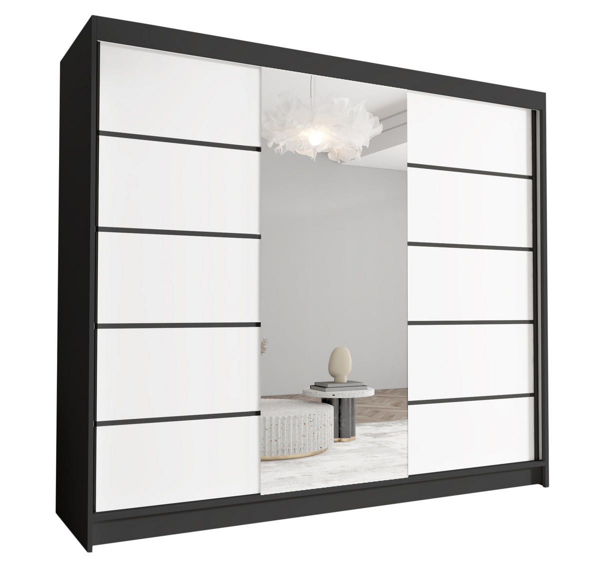 SCHWEBETÜRENSCHRANK Davos VI - 250 cm - Schwarz/Weiß, Holzwerkstoff/Metall (250/215/58cm) - Sofnet