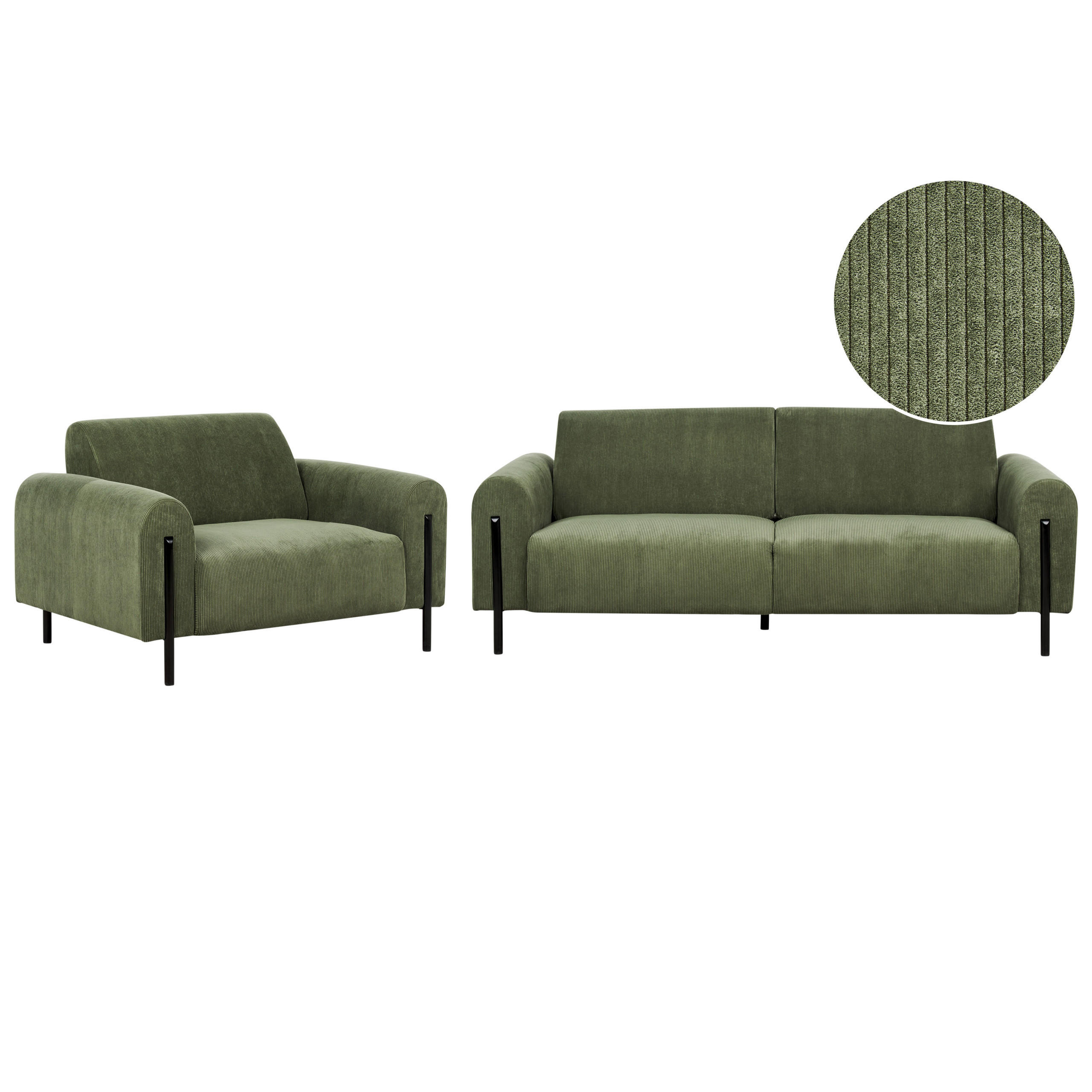 4-SITZER-SOFA Set Cord olivgrün Askim - Schwarz/Grün, Textil (122/122/207cm) - Beliani