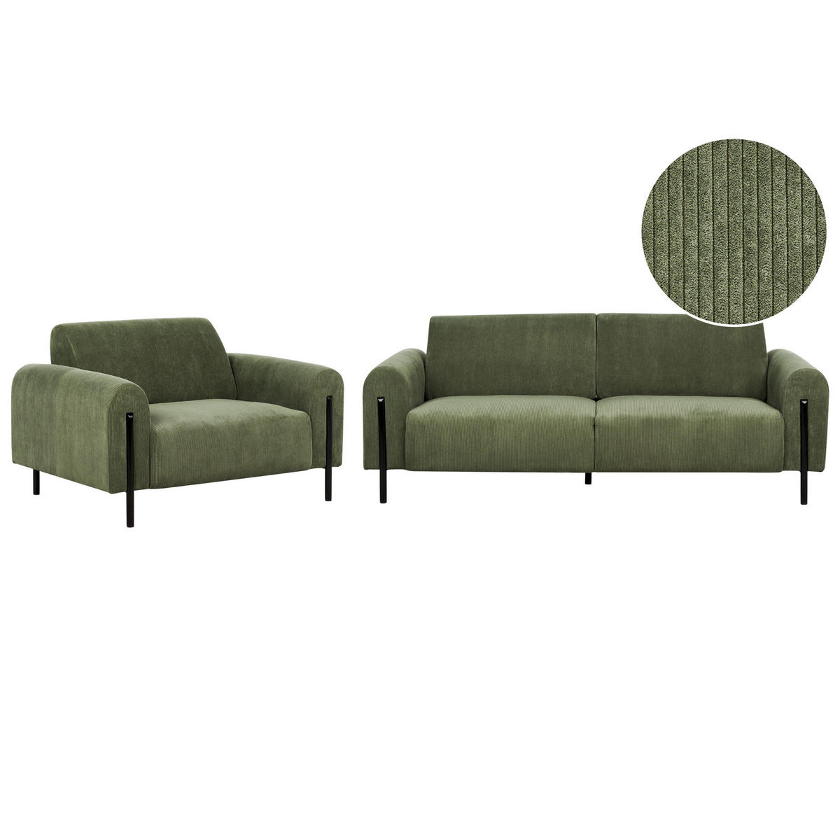 4-SITZER-SOFA Set Cord olivgrün Askim - Schwarz/Grün, Textil (122/122/207cm) - Beliani