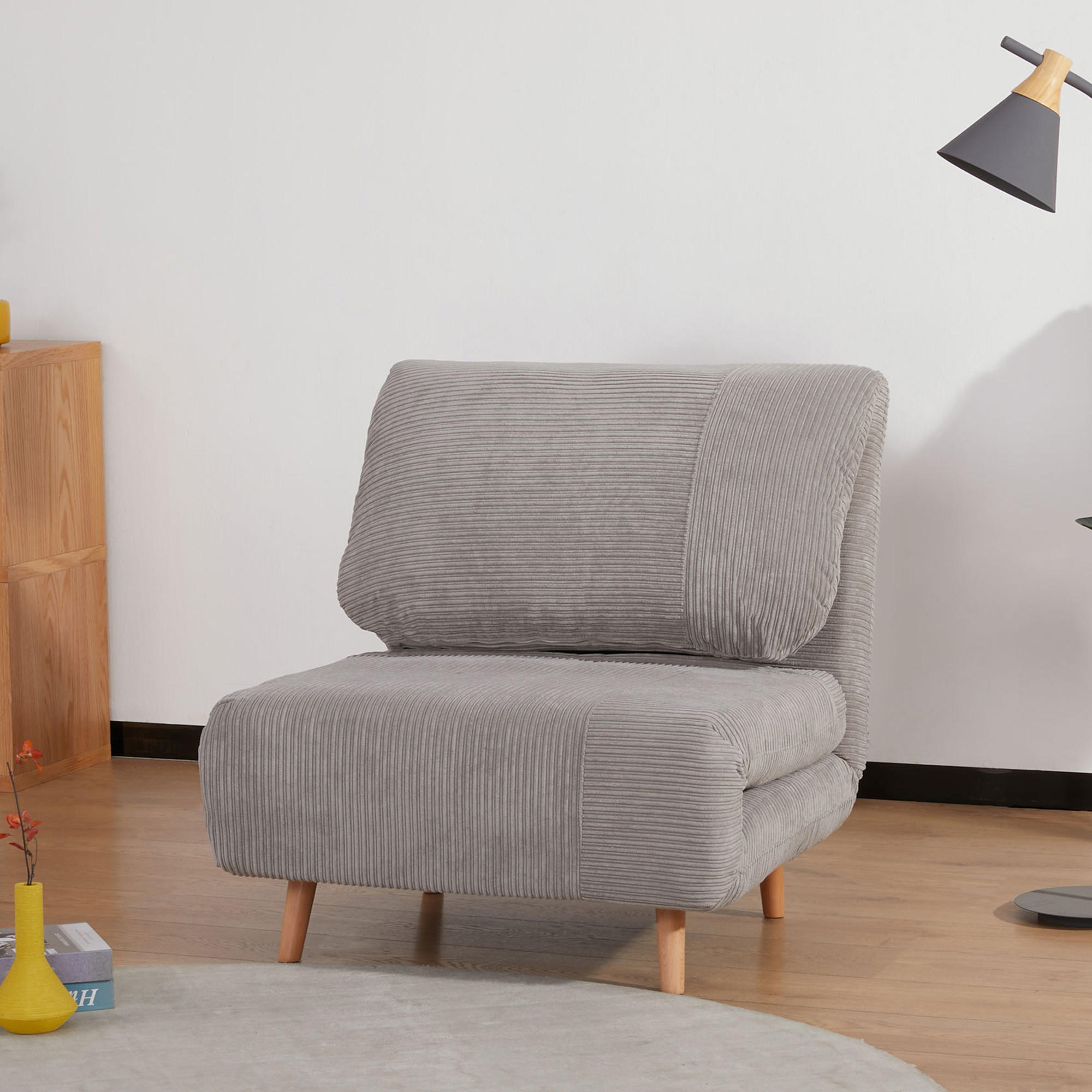 2-IN-1 Schlafsofa Schlafsessel Klappmatratze Gästebett Klappbett Hellgrau - Hellgrau/Naturfarben, Holz/Textil (89/83/82cm) - HOMCOM