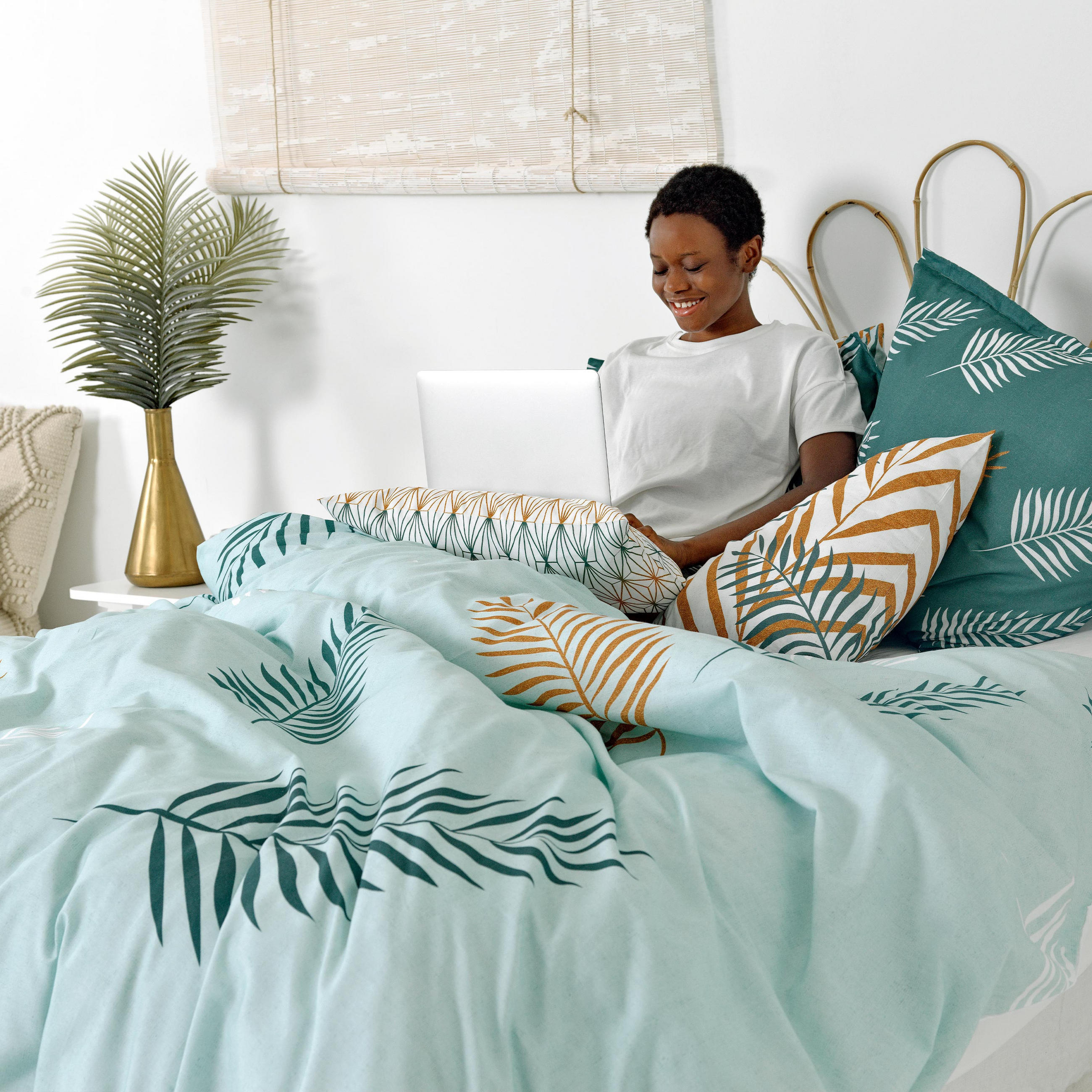 BETTBEZUG foliage mint 180x220 cm (komfortgrösse) mehrfarbig - Multicolor, Textil (180/220cm) - Happy Friday