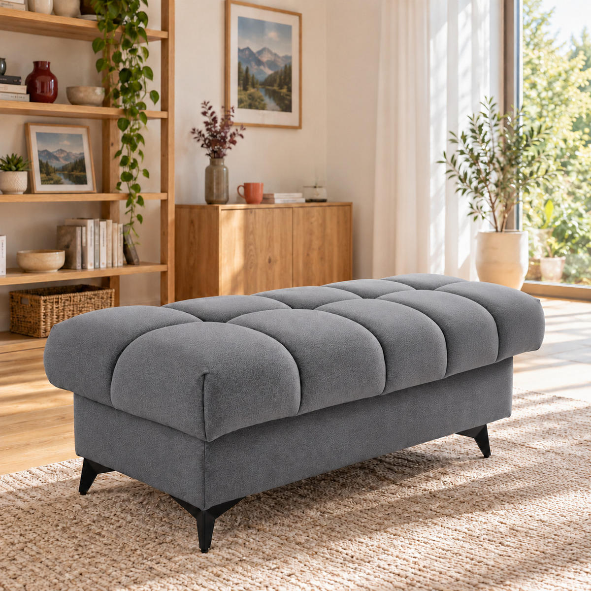POUF PUDDING 110 x 60 cm Velours Dunkelgrau - Dunkelgrau/Schwarz, Holz/Textil (110/43/60cm) - Muffo