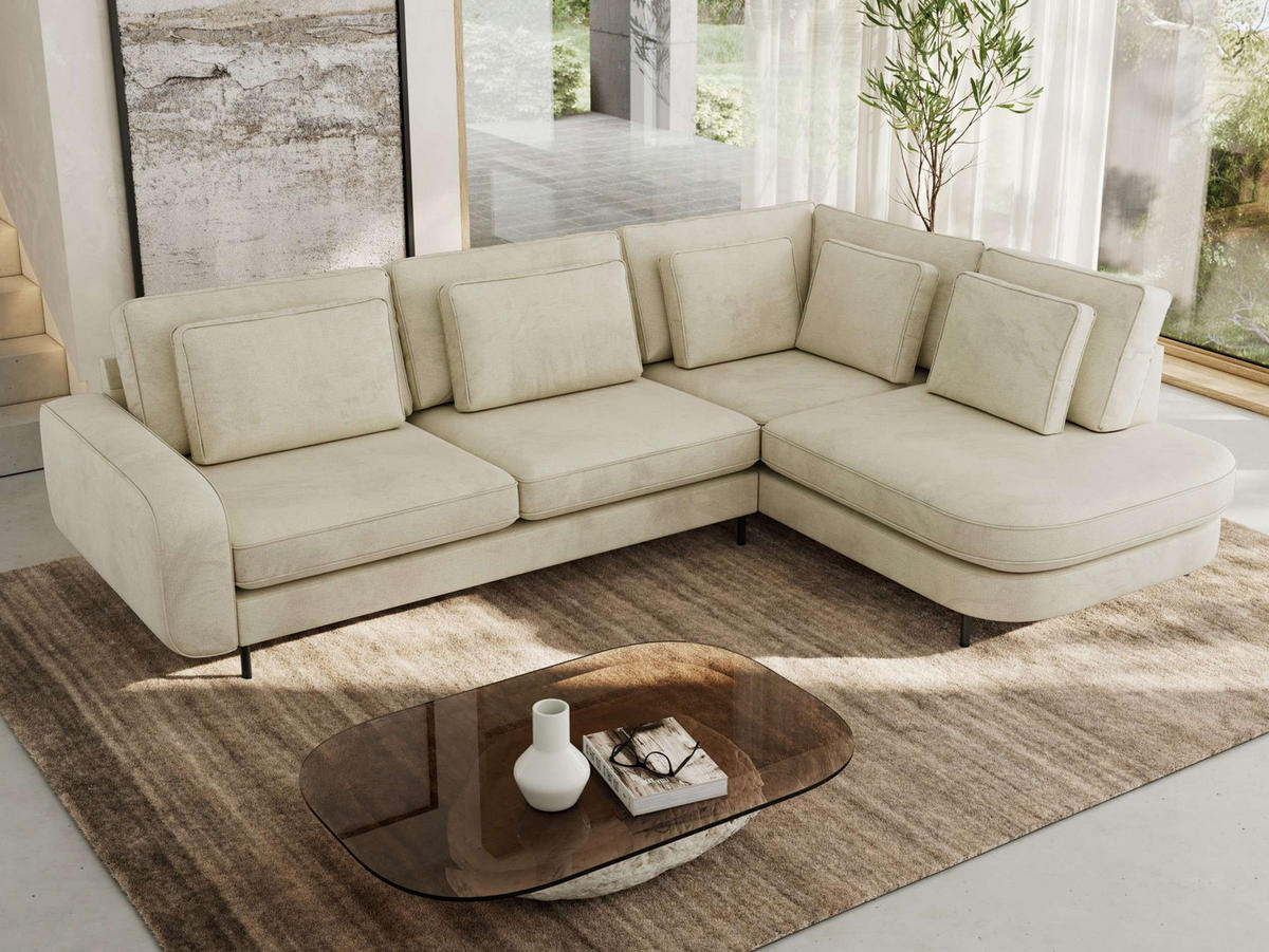 ROHOVÁ SEDAČKA CALENO L - Béžová Samet - Levá Strana - černá/béžová, kov/textil (317/225cm) - MKS