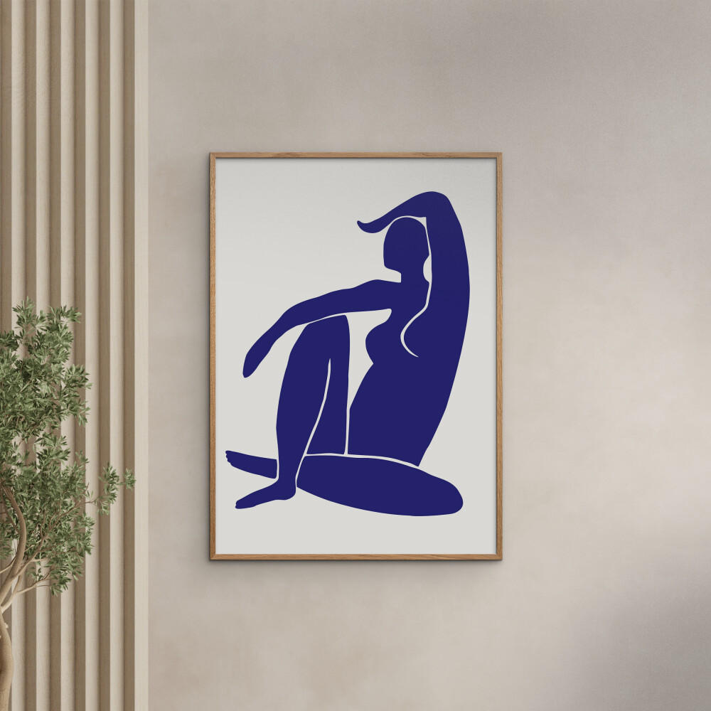 POSTER mit Rahmen Affordable Art Prints - Figure Bleu - Blau/Eichefarben, Holz/Papier (70/100cm) - Poster&Frame