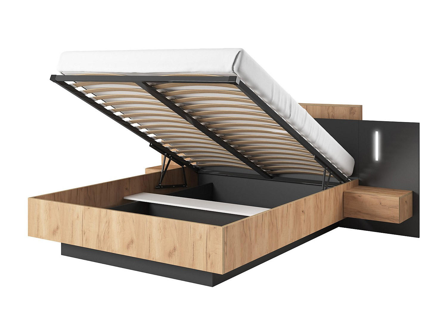 BETT mit Bettkasten - 2 Personen - Holz, Platte - Anthrazitgrau, Naturfarben Hell - - Anthrazit/Naturfarben, Holz (160/200cm) - Vente-Unique