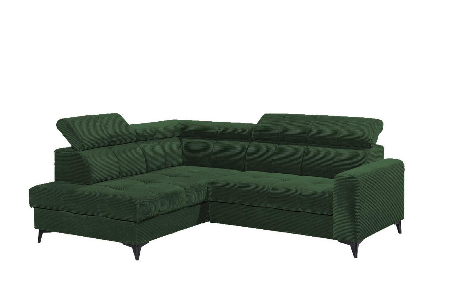 ECKSOFA mit elektronische Sitztiefenverstellung, USB-Anschluss und stilvollem Breitcord-Bezug - Grün, Textil (243/200cm) - ed exciting design