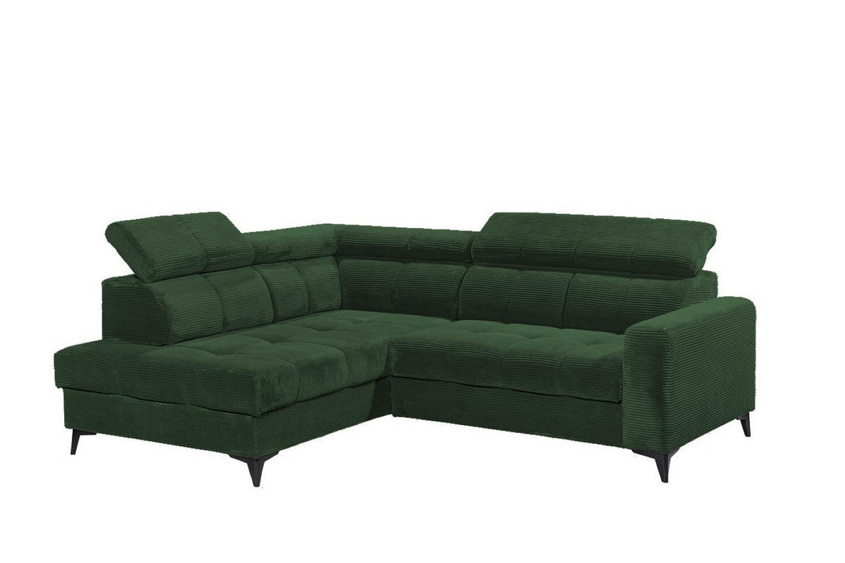 ECKSOFA mit elektronische Sitztiefenverstellung, USB-Anschluss und stilvollem Breitcord-Bezug - Grün, Textil (243/200cm) - ed exciting design