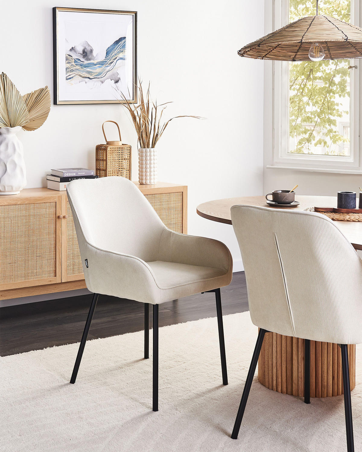 ESSZIMMERSTUHL 2er-Set Cremeweiß Loverna - Schwarz/Weiß, Textil (54/87/63cm) - Beliani