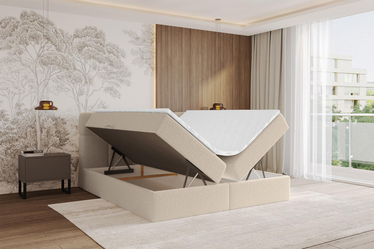 BOXBETT mit Matratze H3 - FAMA - 120x200 cm Dunkelbeige Quelle - Creme, Holzwerkstoff (120/200cm) - ALTDECOR