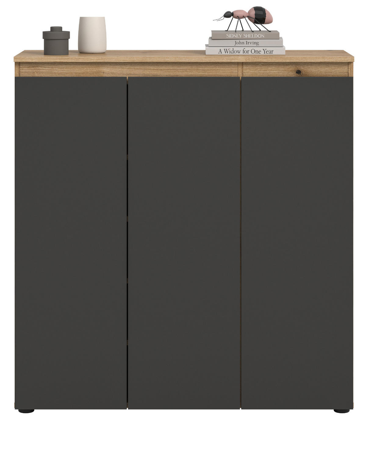 KOMMODE grau, Evoke Eiche 105 x 11 cm, Anrichte mit 10 Fächern - Eichefarben/Schwarz, Holzwerkstoff/Kunststoff (105/111/37cm) - Inn.Furn