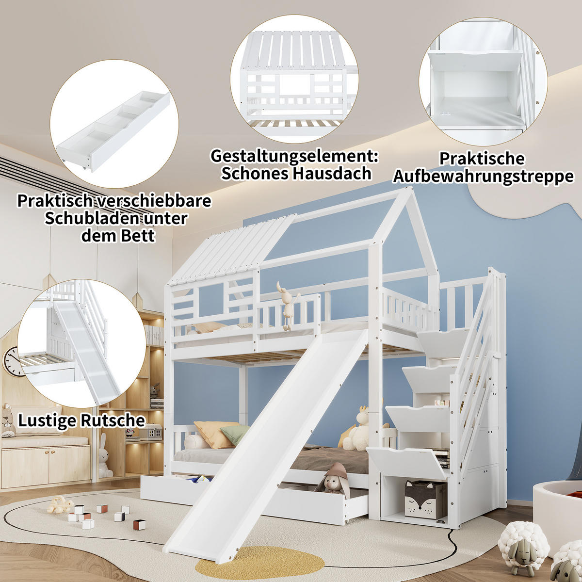 ETAGENBETT Hausdesign Weiß - Weiß, Holz (90/200cm) - ComfortXL