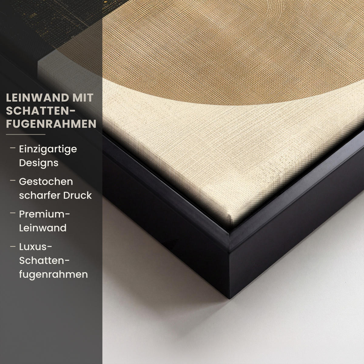 LEINWAND Bilder mit Rahmen - Abstrakt - Geometrische Formen - Schwarz - Gold - 30x40 - Ecru, Textil (30/40cm) - MuchoWow