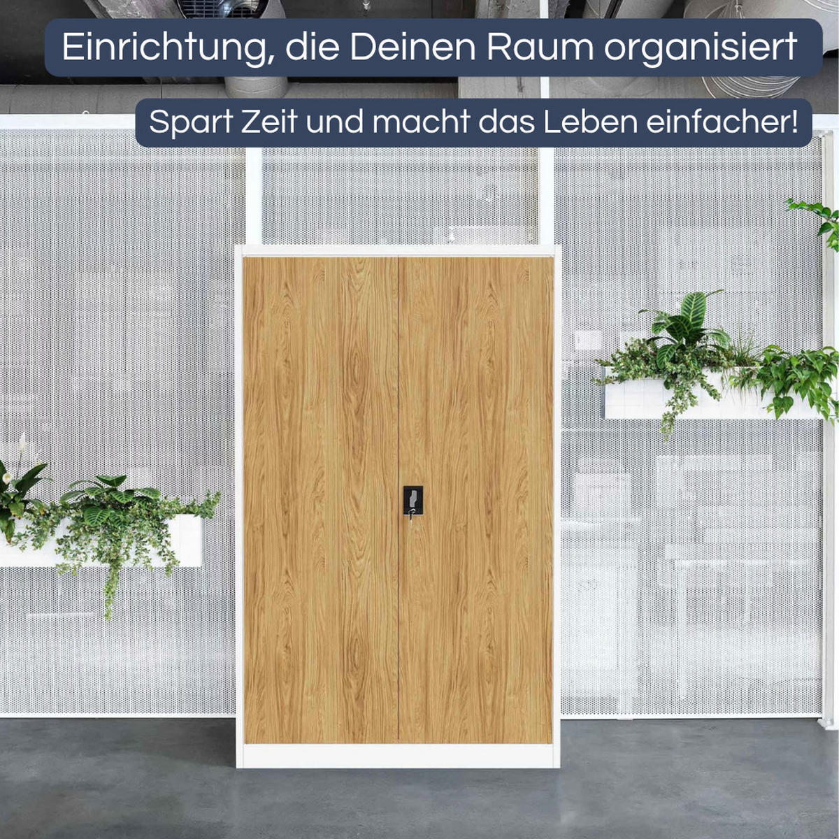 AKTENSCHRANK abschließbar KADO Flügeltüren 185x115x40cm Weiß-Goldene Eiche - Weiß, Metall (115/185/40cm) - DELUKE