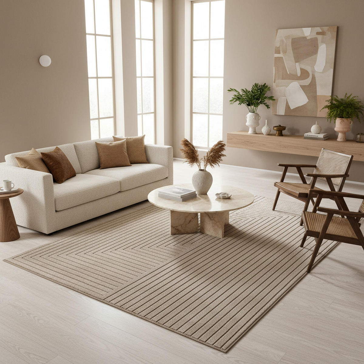 TEPPICH In-/Outdoor Kurzflor Skandinavisch Muster Polypropylen Terrasse Beige Rechteckig 120x170 - Beige, Textil (120/170cm) - KADIMA DESIGN