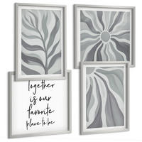 BILDER SET 4er Set - 50x50 cm & 40x60 cm Silberner Rahmen - Illustrationen mit floralen Pastellmustern - Silberfarben, Kunststoff (50/50cm) - TULUP