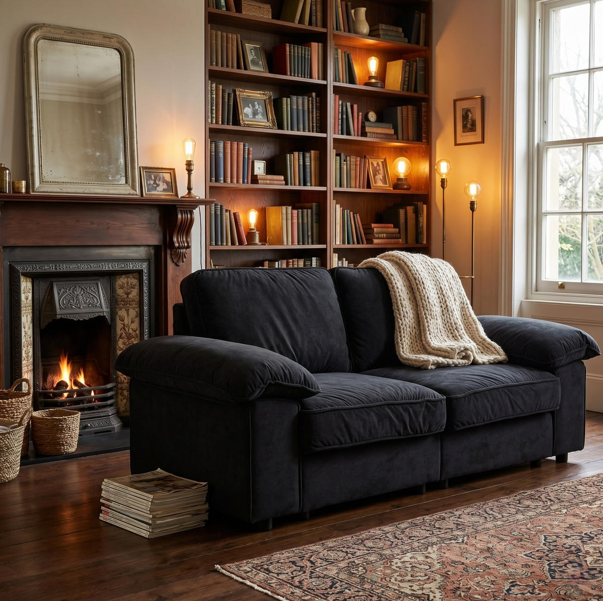 SOFA mit Stauraum Schwarz Massivholz MDF - Schwarz, Holzwerkstoff (201/89/91cm) - Meubliv