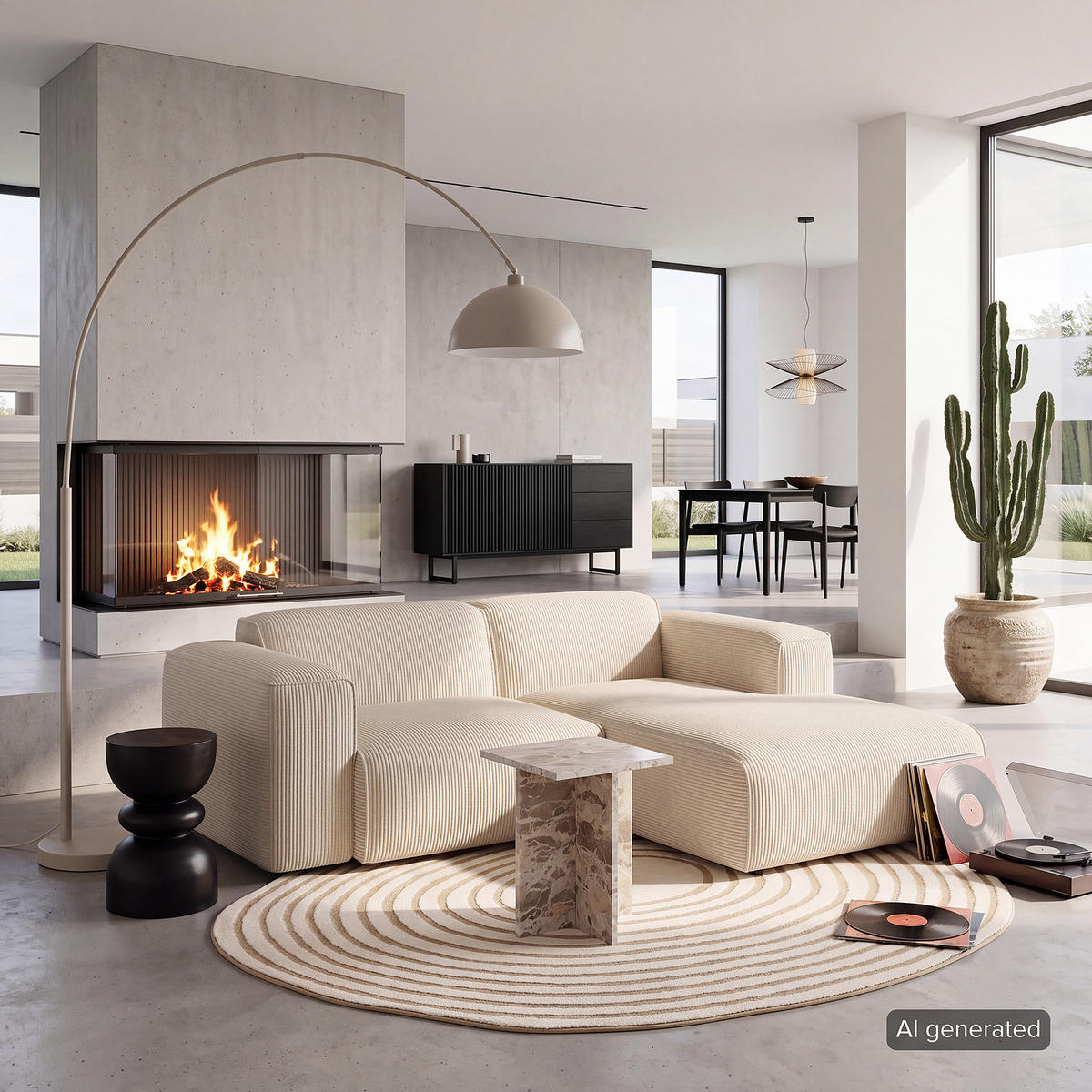 ECKSOFA mit XL-Longchair - Beige/Schwarz, Kunststoff/Textil (260/171cm) - home24