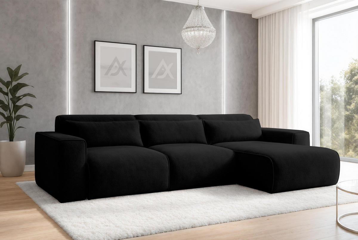 ECKSOFA L Form Ruyam Schwarz 310/165/78 cm – Schlaffunktion Rechts - Schwarz, Kunststoff/Textil (310/170cm) - AX Living