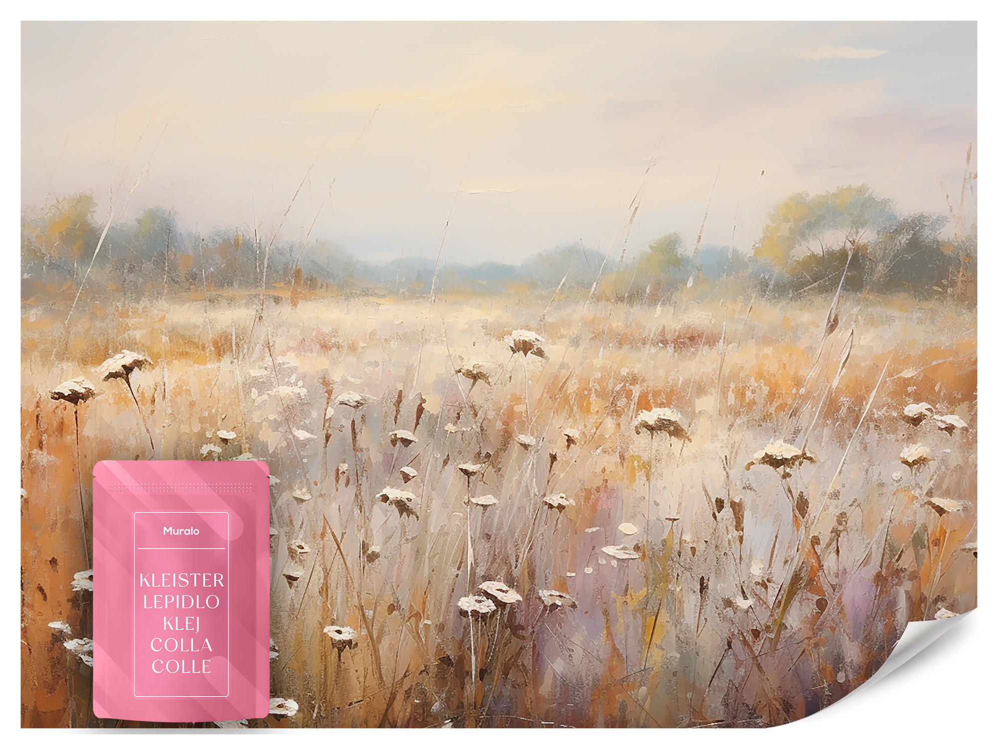 FOTOTAPETE für Esszimmer Wiese Pflanzen Retro Stil 150x105 - Gelb/Beige, Papier (150/105cm) - Muralo