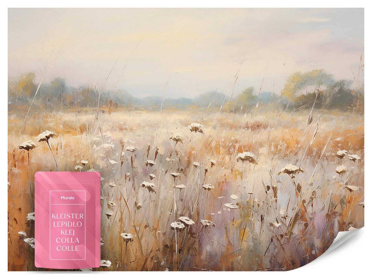 FOTOTAPETE für Esszimmer Wiese Pflanzen Retro Stil 150x105 - Gelb/Beige, Papier (150/105cm) - Muralo