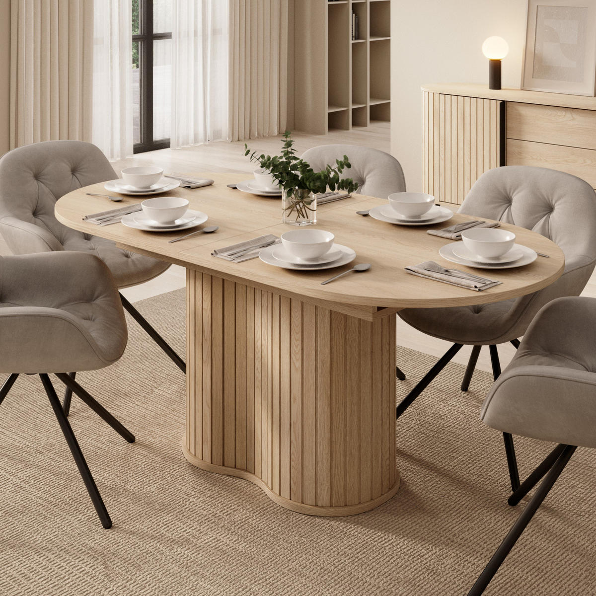 ESSTISCH Ausziehbar LOVI 180-220 cm Eiche Cremona - mit Riffel-Säule - Eichefarben, Holz/Holzwerkstoff (90/220/76cm) - Ravio