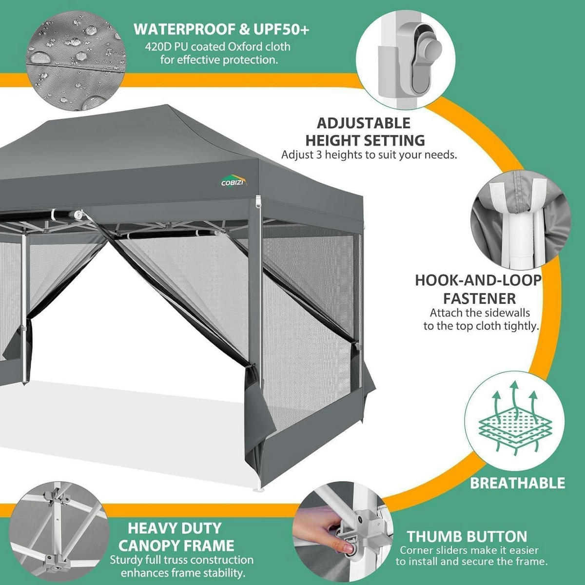 FALTPAVILLON 3 x 4.5 m Grau Wasserdicht mit 4 Netzseitenwänden - Grau, Textil (300/336/450cm)
