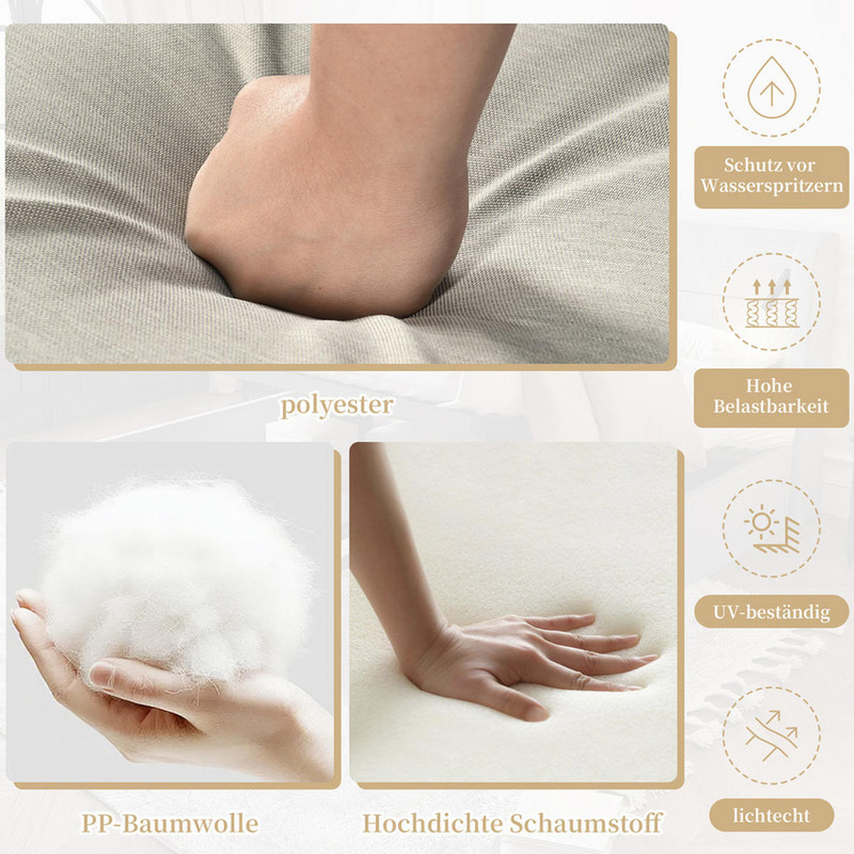 GARTENLOUNGESET GRAUBEIGE mit umwandelbarem Relaxbett und Couchtisch - Beige, Textil - BLACKCUP