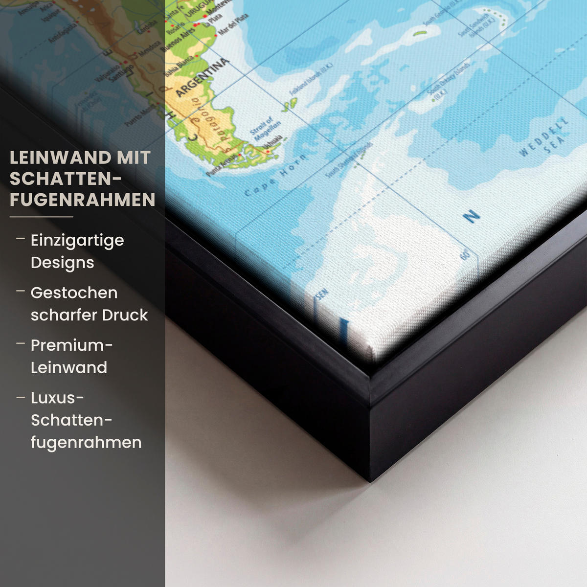 LEINWAND Bilder mit Rahmen - Weltkarte - Statistisch - Blau - Erde - Bildung - 60x80 - Blau, Textil (60/80cm) - MuchoWow
